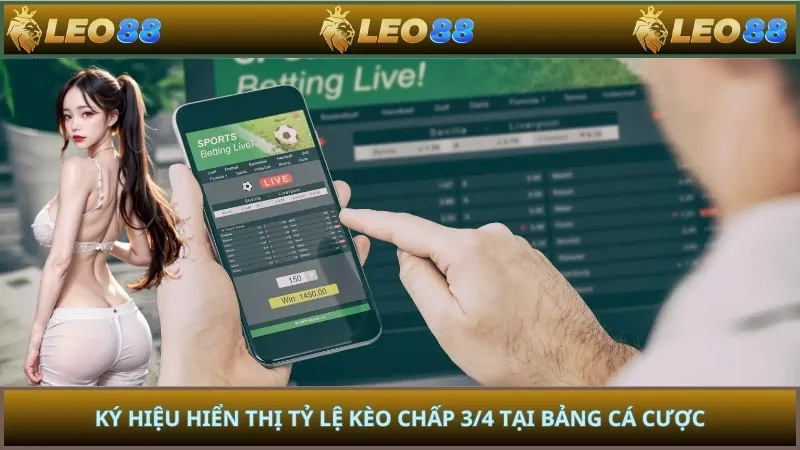 Ký hiệu hiển thị tỷ lệ kèo chấp 3/4 tại bảng cá cược