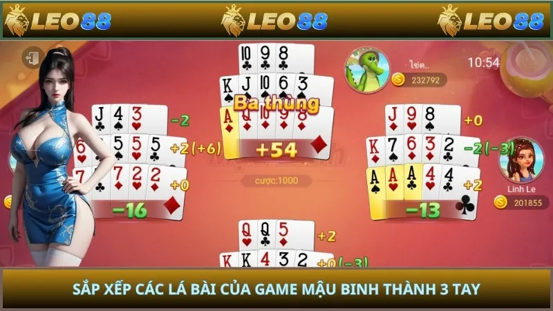 Sắp xếp các lá bài của game Mậu Binh thành 3 tay